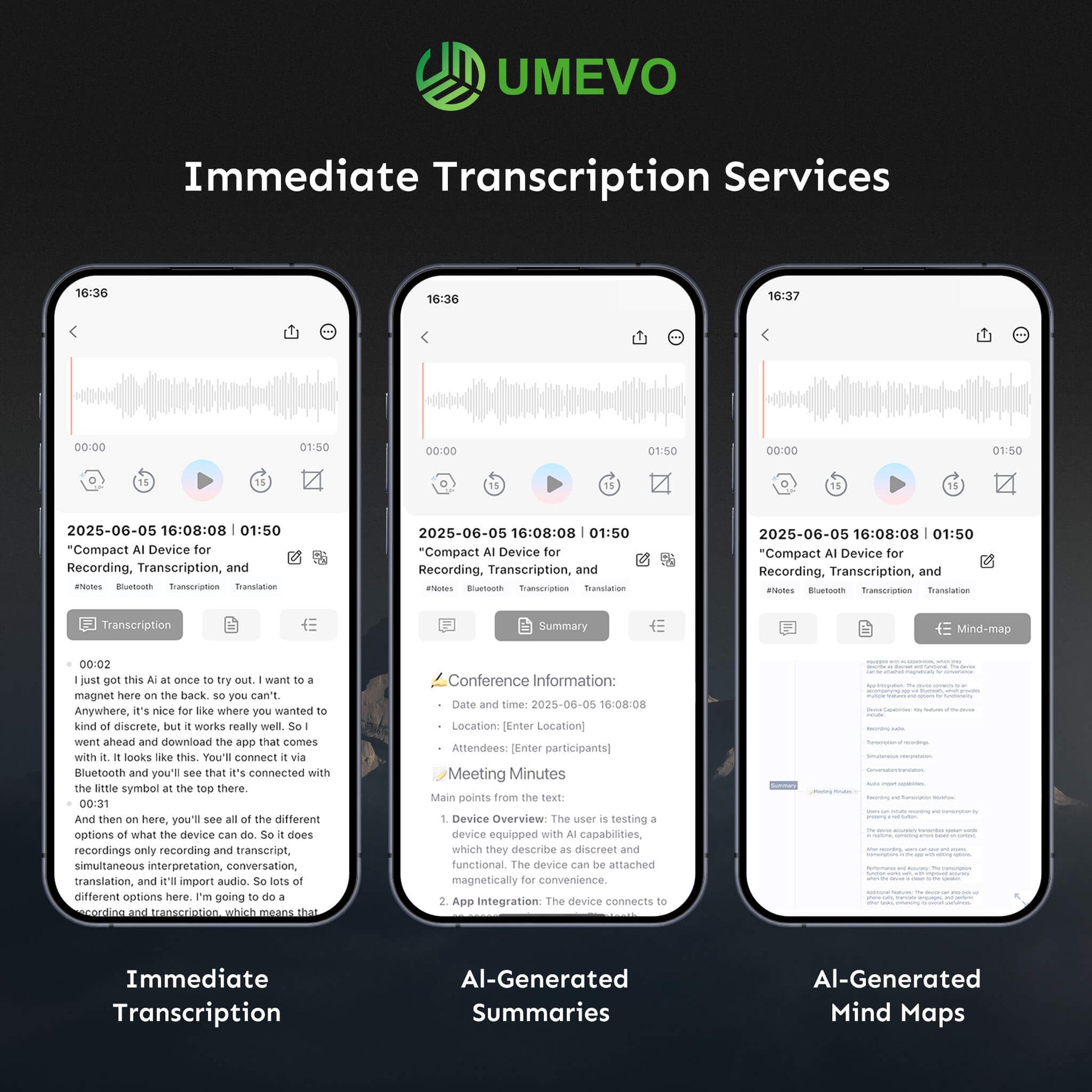 UMEVO Note Plus -  Magnetic Call Recorder AI Voice Recorder, Transcribe & Summarize by ChatGPT