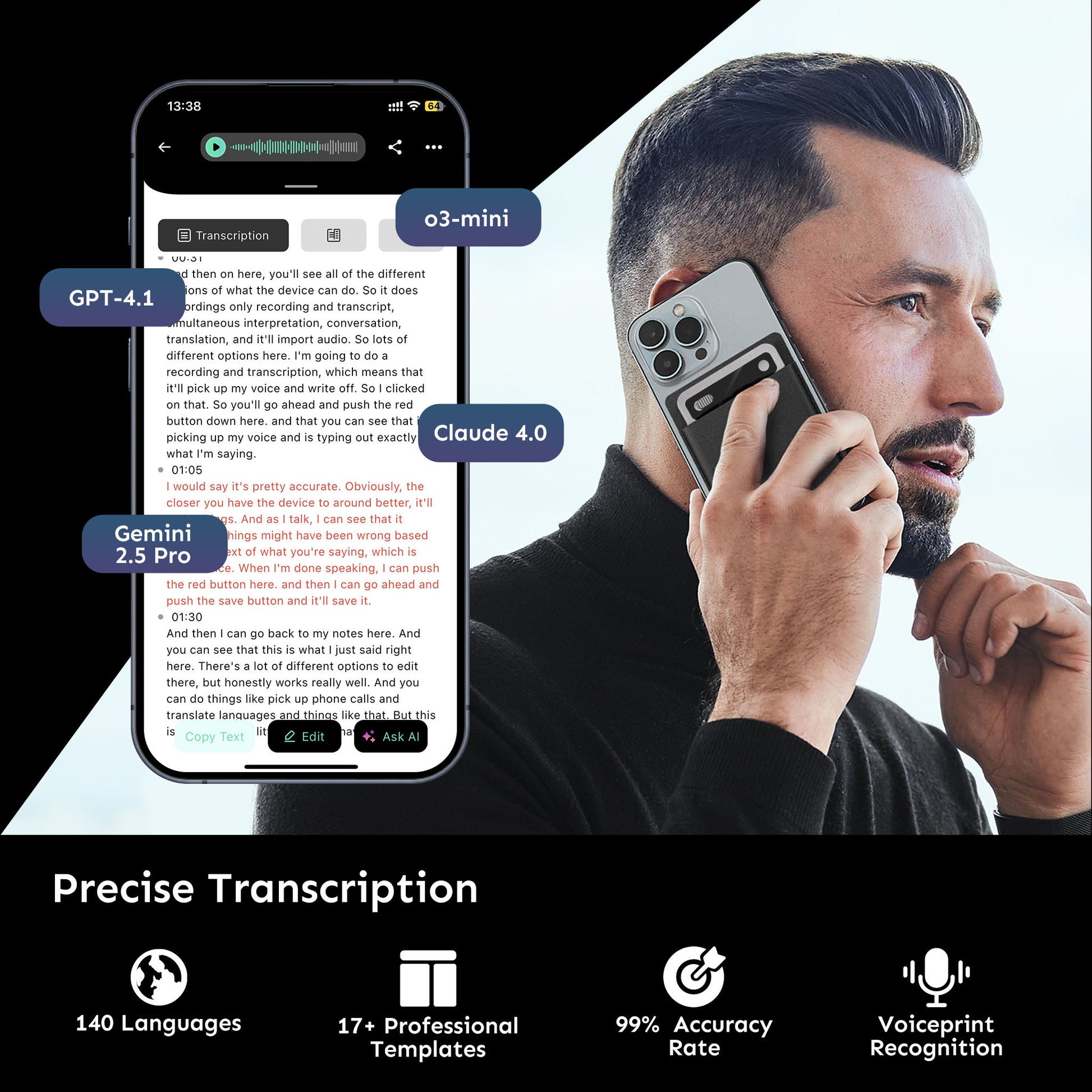 UMEVO Note Plus -  Magnetic Call Recorder AI Voice Recorder, Transcribe & Summarize by ChatGPT