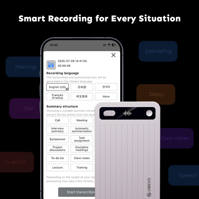 UMEVO Note Plus -  Magnetic Call Recorder AI Voice Recorder, Transcribe & Summarize by ChatGPT